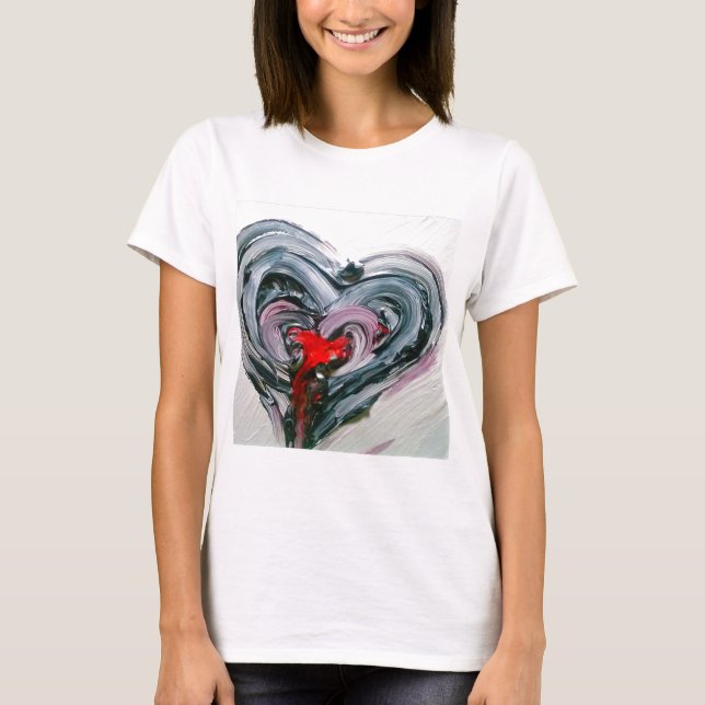 Svart och röd hjärta T Tee Shirt (Framsida)