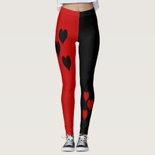 Svart och röd hjärtadamasker leggings