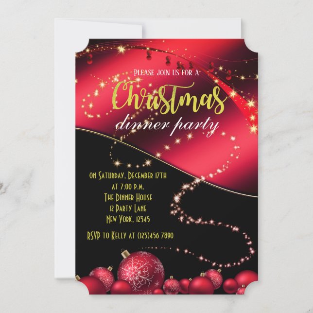 Svart och röd inbjudan till middagsfesten Julafton (Framsida)