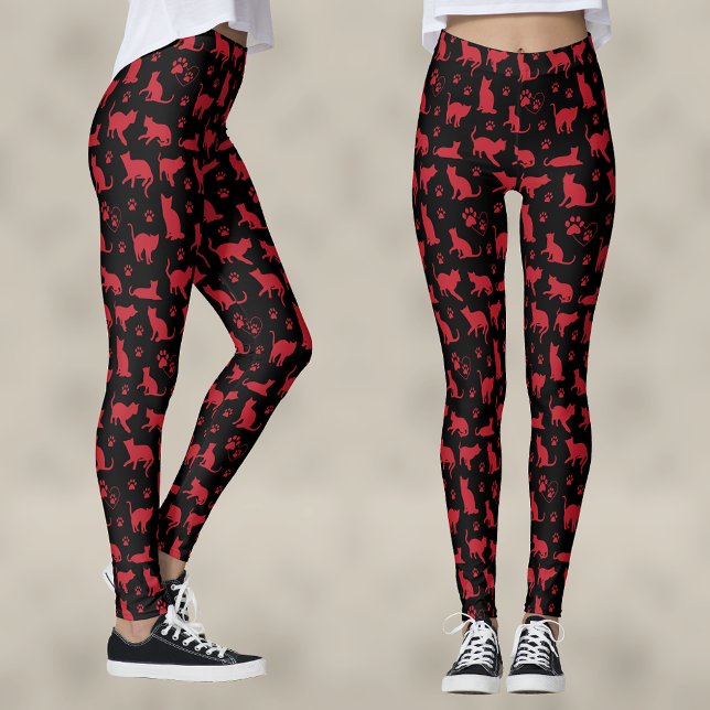 Svart och röd kattungeprint med kattklor leggings (Skapare uppladdad)