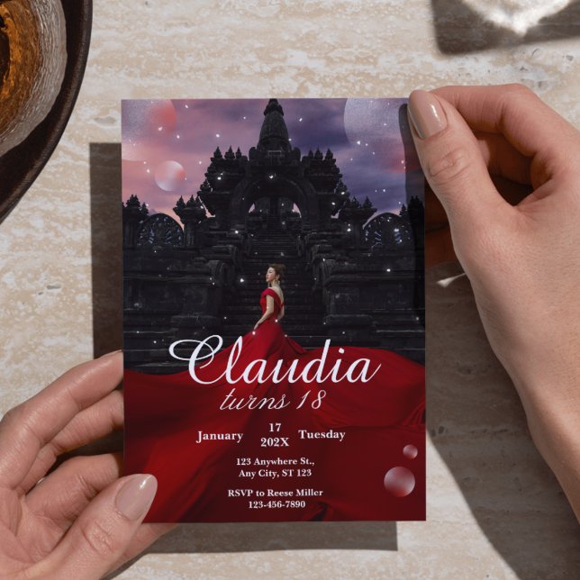 Svart och röd konfetti 18:e födelsedagsinbjudan inbjudningar (Elegant Black & Red Confetti 18th Birthday Invitation Template - Bold & Edgy Coming of Age Design)