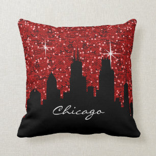 Svart och röd konfettiglitterChicago horisont Kudde