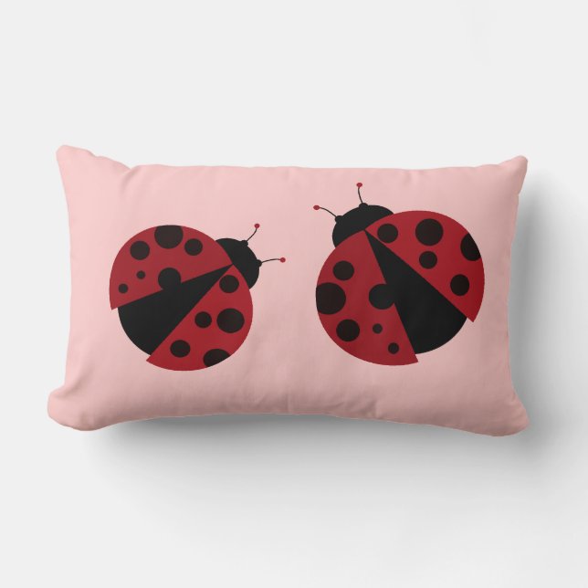 Svart och röd ladybug lumbarkudde (Framsida)