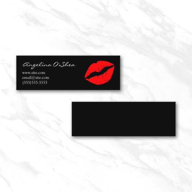 Svart och röd läppstift mini visitkort (Black and Red Lipstick Mini Business Card)