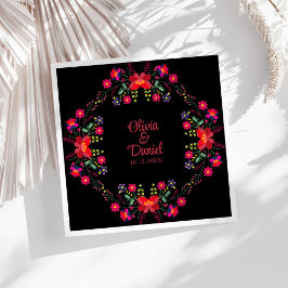 Svart och röd mexikansk blomsterfiesta bröllop pappersservett