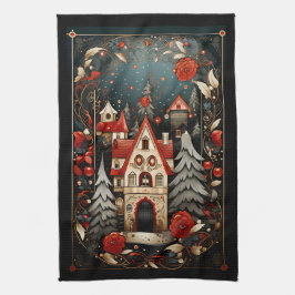 Svart och röd Modern Abstrakt - juldesign Kökshandduk