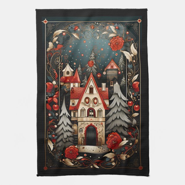 Svart och röd Modern Abstrakt - juldesign Kökshandduk (Vertikal)