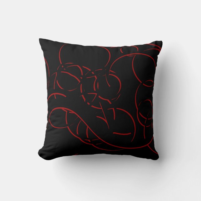Svart och röd Modern Elegant Abstrakt Swirls Kudde (Framsida)