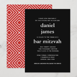 Svart och röd Modern Pub Mitzvah-inbjudan Inbjudningar