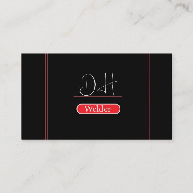 Svart och röd monogram Professionell Metall Weldin Visitkort (Framsida)