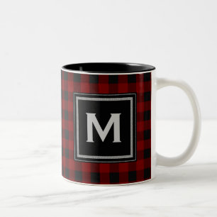 Svart och röd plädMonogram Två-Tonad Mugg