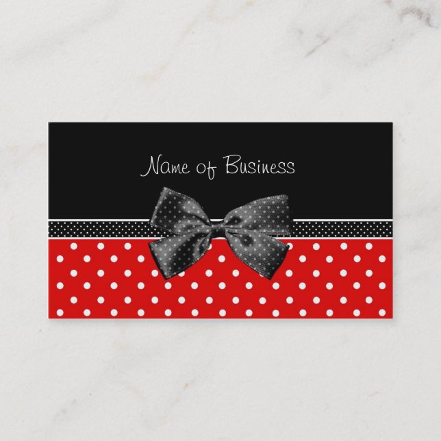 Svart och röd polka dots för trendig med bandet visitkort (Framsida)