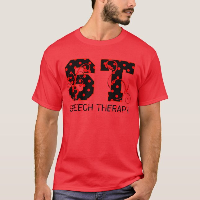 Svart och röd polka dots på brev t shirt (Framsida)