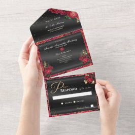 Svart och röd Quinceañera-inbjudningar till överko