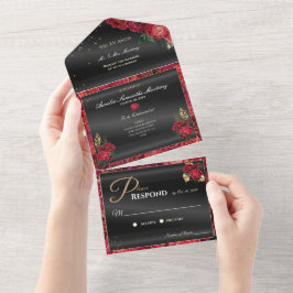 Svart och röd Quinceañera-inbjudningar till överko
