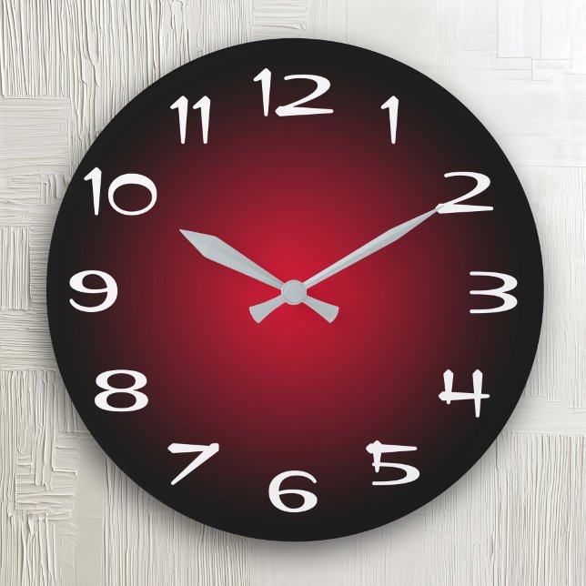 Svart och röd radiell gradient stor klocka (Black and Red Radial Gradient Large Clock)