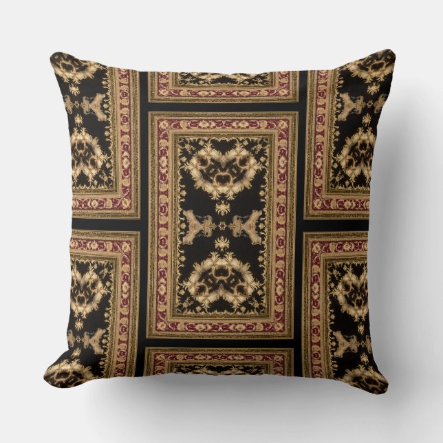 Svart och Röd-ramad medallion Pillow Kudde (Framsida)