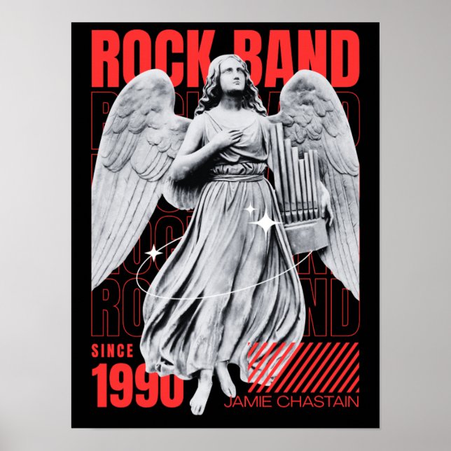 Svart och röd rolig rockbandmusik poster (Framsidan)