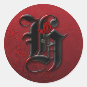 Svart och Röd ros Monogram H Sticker Runt Klistermärke