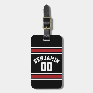 Svart och röd sport Jersey-eget namnnummer Bagagebricka