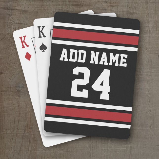Svart och röd sport Jersey-eget namnnummer Casinokort (Personalized Playing Cards - Sports Jersey Design)