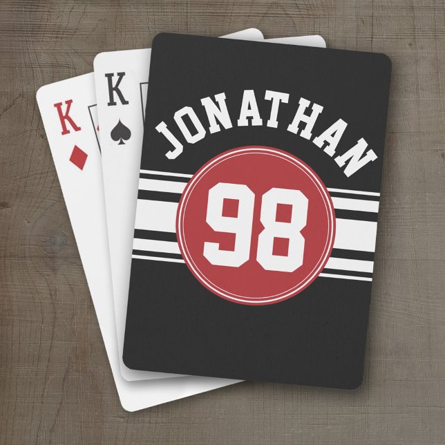 Svart och röd sport Jersey-eget namnnummer Casinokort (Personalized Playing Cards - Sports Jersey Design)