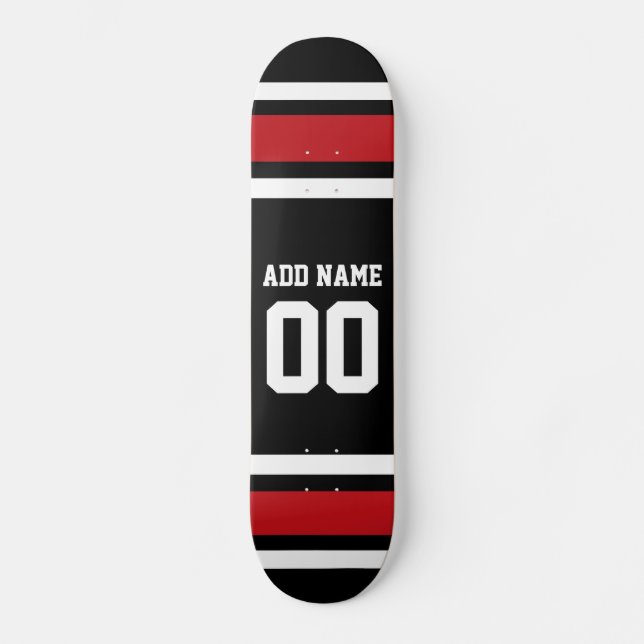 Svart och röd sport Jersey-eget namnnummer Mini Skateboard Bräda 18,5 Cm (Framsida)