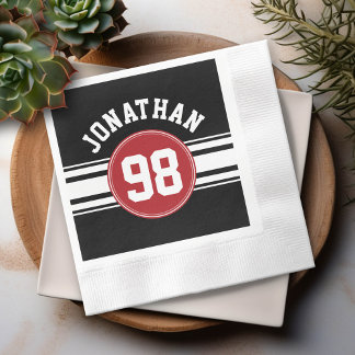 Svart och röd sport Jersey-eget namnnummer Pappersservett