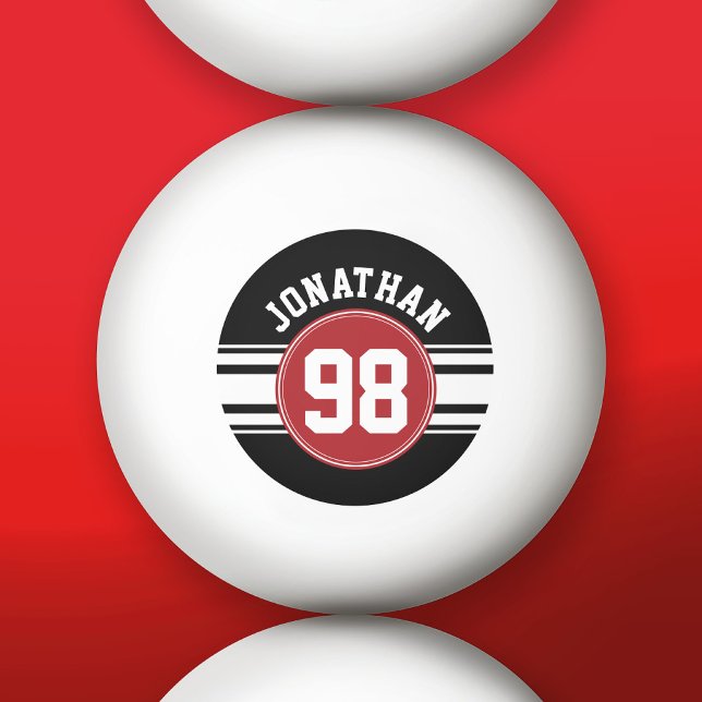 Svart och röd sport Jersey-eget namnnummer Pingisboll (Custom Ping Pong Balls)