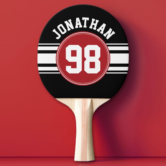 Svart och röd sport Jersey-eget namnnummer Pingisracket (Custom Ping Pong Paddle - Team or College colors Sports Jersey)