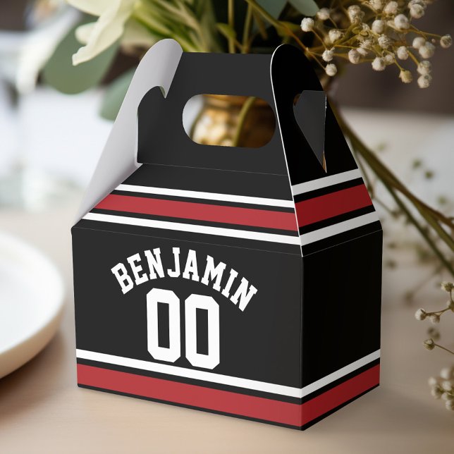 Svart och röd sport Jersey-eget namnnummer Presentaskar (Personalized favor box - birthday party)