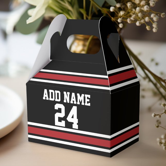 Svart och röd sport Jersey-eget namnnummer Presentaskar (Personalized favor box - birthday party)