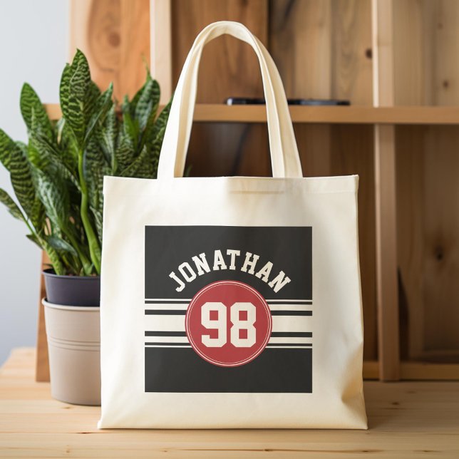 Svart och röd sport Jersey-eget namnnummer Tygkasse (Custom Tote Bag)