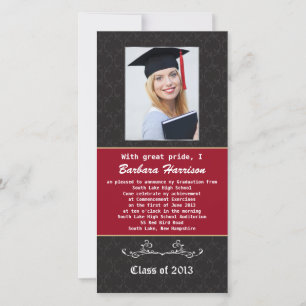 Svart och röd Studenten-annons-fotokort