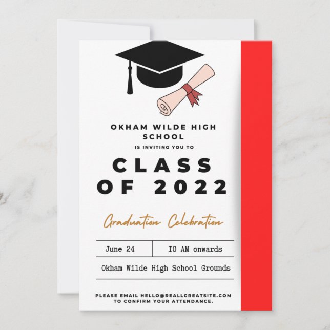  Svart och röd Studentmössa och Tassel-inbjudan Inbjudningar (Framsida)