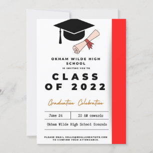 Svart och röd Studentmössa och Tassel-inbjudan Inbjudningar