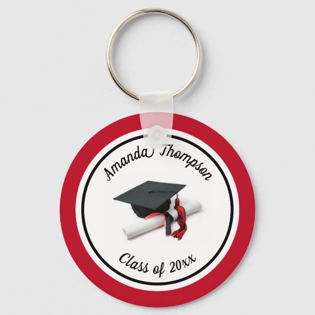 Svart och röd Studentmössa och Tassel Nyckelring (Framsida)