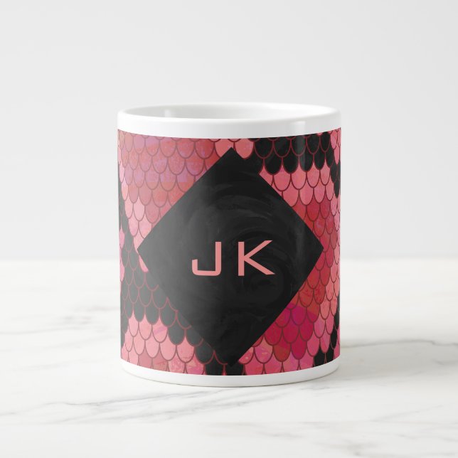 Svart och röd utskrift av orm i monogram jumbo mugg (Framsidan)
