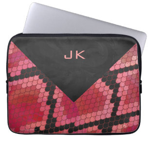 Svart och röd utskrift av orm i monogram laptop fodral