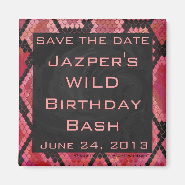 Svart och röd utskrift av orm i monogram magnet (Framsidan)