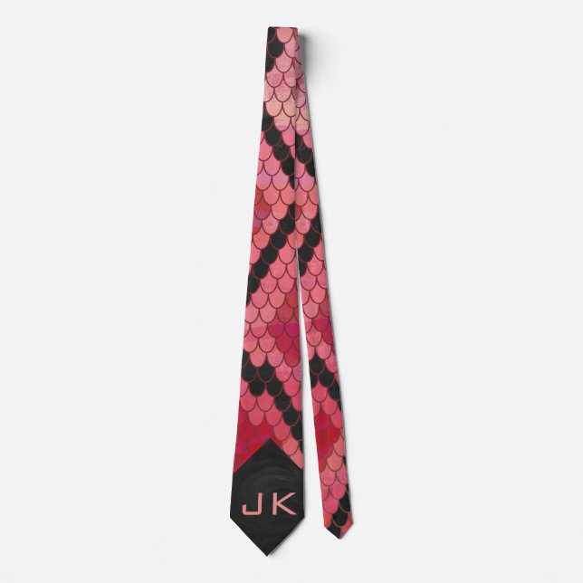 Svart och röd utskrift av orm i monogram slips (Framsida)