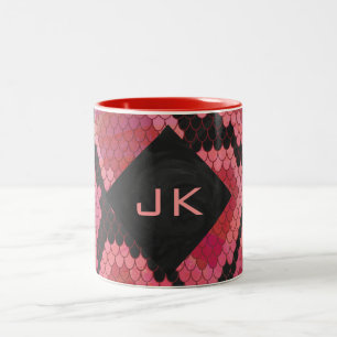 Svart och röd utskrift av orm i monogram Två-Tonad mugg