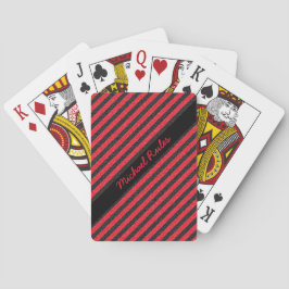 Svart och Röda faux Glitter Diagonal Rand Namn Casinokort