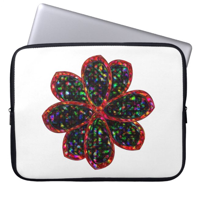 Svart och Röda Glitter Flower Laptop sleeve (Framsidan)