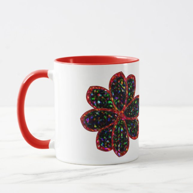 Svart och Röda Glitter Flower Mugg (Vänster)