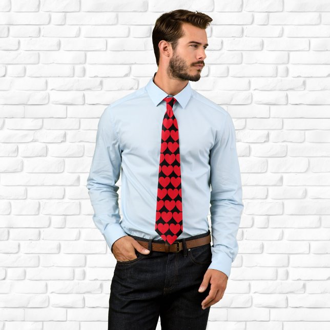 Svart och röda hjärtan mönster slips (Black and Red Hearts Pattern Neck Tie)