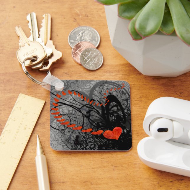 Svart och Röda hjärtskärl Nyckelring (Skrivbord)