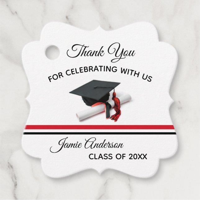 Svart och Röda kap och tassel | STUDENTEN Gåvor Etiketter (Framsida)