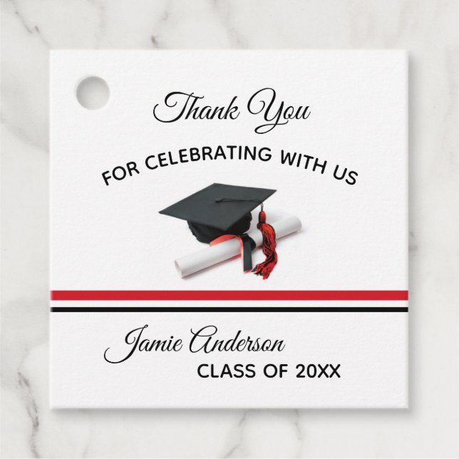 Svart och Röda kap och tassel | STUDENTEN Gåvor Etiketter (Framsida)