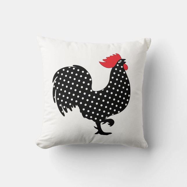 Svart och Röda Tupp Pillow Kudde (Framsida)